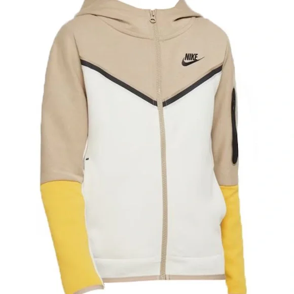Nike Kids Sportswear Tech Fleece Tan White Active Zip Up Hooded Jacket Size XL - Picture 1 of 13